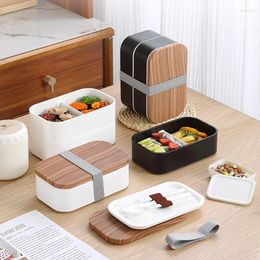 Dîle de style japonais Boîte bento en plastique à grains en bois à double couche au microwavable mirrowavable pour adulte bureau étudiant extérieur