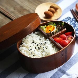 Dîle de boîte à lunch en bois japonais kit école de sushi bento conteneur 1layer 3grids conteneurs avec compartiments