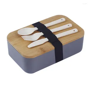 Vaisselle japonaise en bois boîte à déjeuner micro-ondes bambou Bento sans BPA pour les écoliers ensemble avec cuillère fourchette couteau