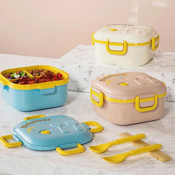 Vaisselle Kawaii boîte à déjeuner Portable compartiment micro-ondes avec fourchette et cuillère Bento pour enfant école bureau frais