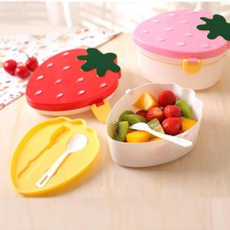 Vaisselle enfants boîte à déjeuner en forme de fraise mignonne avec fourchette cuillère 2 couches qualité grande capacité stockage de fruits Bento