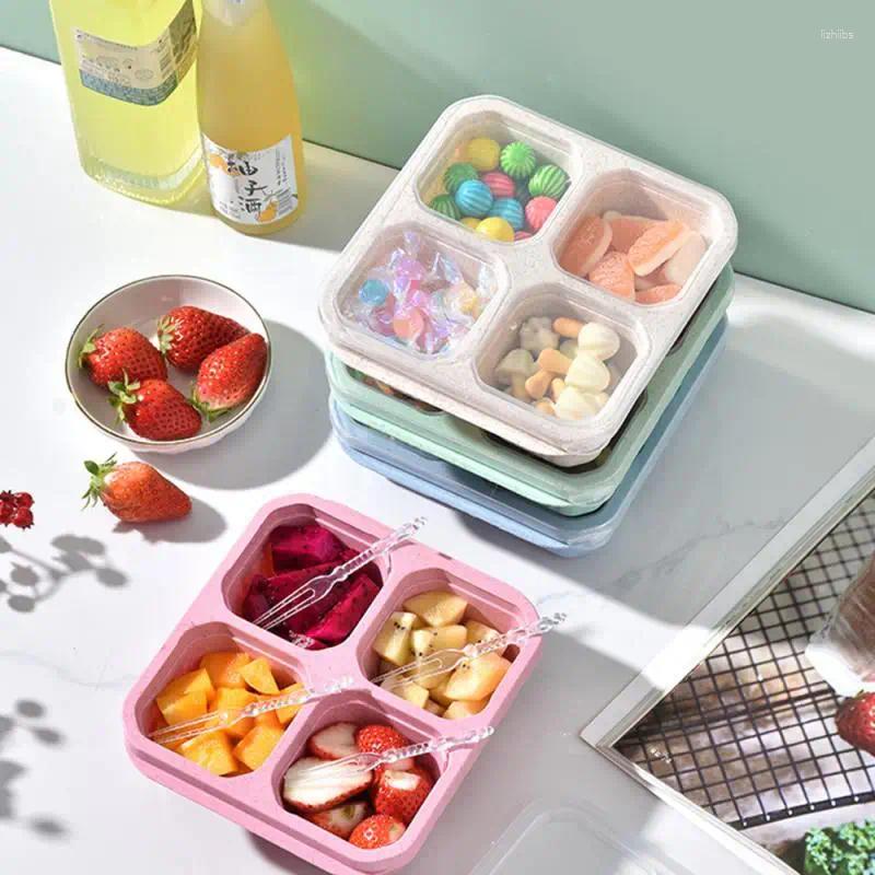 Dinnerware Lattice Design Snack Dish Bento Box Wheat Orange Material Armazenamento Blue Almoço empilhando bege verde