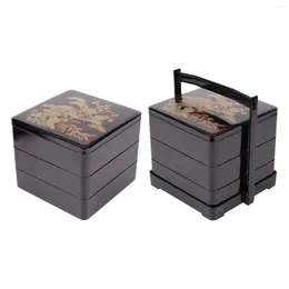 Vaisselle boîte à déjeuner rouge et noir pique-nique mariage stockage bureau 3 couches cuisine carrée Sushi riz Sauce conteneur
