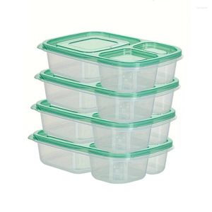 Conteneur de préparation de repas de vaisselle avec couvercles 4 pack 3 compartiments réutilisables Conteneurs de rangement en plastique Boîtes à go Boîte à go (28oz)