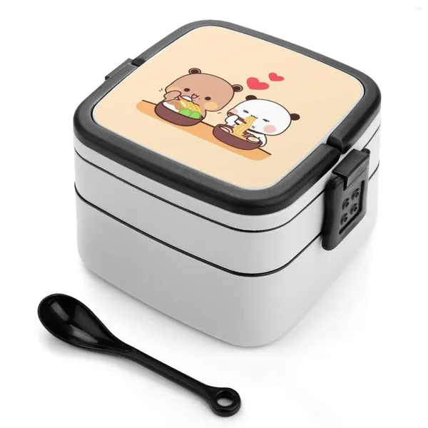 Dîner Peach et Goma Mochi Bear Bento Box Portable Lunch Wheat Straw Rangement Conteneur Teddy Grizzly Brown Cute