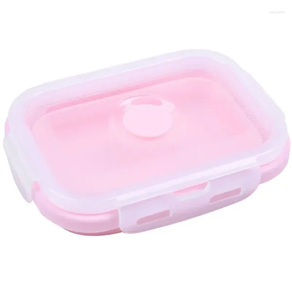 Dîne boîte à lunch en silicone rose plié conteneur écologique Bento Bento Portable Portable Microwave Crisper