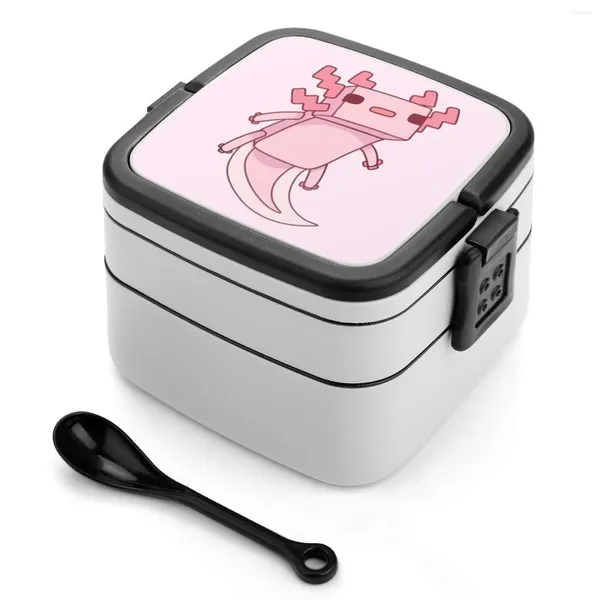 Dîle Pixel Axolotl Bento Boîtes de blé Fibre PP Materifiée Féute avec une vaisselle mignon Adorable Kawaii Anime Reptile Water