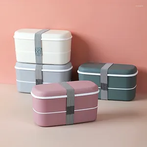 Vaisselle en plastique Double couche Bento boîte scellé étanche conteneur de stockage micro-ondable Portable pique-nique école bureau boîte à déjeuner