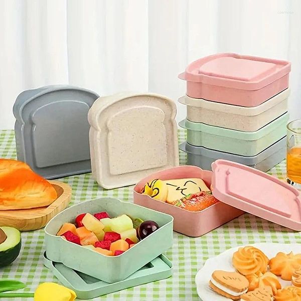 Boîte à pain Portable, vaisselle de grande capacité, déjeuner avec couvercle en forme de Toast, boîtes à sandwich de cuisine en Fiber de bambou, pique-nique en plein air