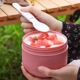 Vajilla Caja de almuerzo portátil Microondas Bento seguro con tenedor Cuchara Contenedor de alimentos de acero inoxidable Frasco termo