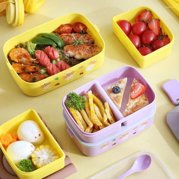 Dîner Boîte à lunch portable autocollants modélisés Modèles de haute qualité mignon mignon à double couche micro-ondes en plastique pique-nique bento pour les enfants