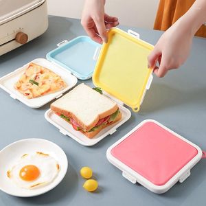 Vaisselle Portable Sandwich Boîte De Rangement Silicone Déjeuner Scellé Récipient Réutilisable Micro-ondes Toast Bento Boîtes