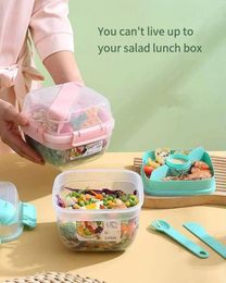 Dijkartikelen Draagbare saus Fruit Bento Box kan worden verwarmd in de magnetron Outdoor Double Picnic Light Salade Lunch voor kantoormedewerkers