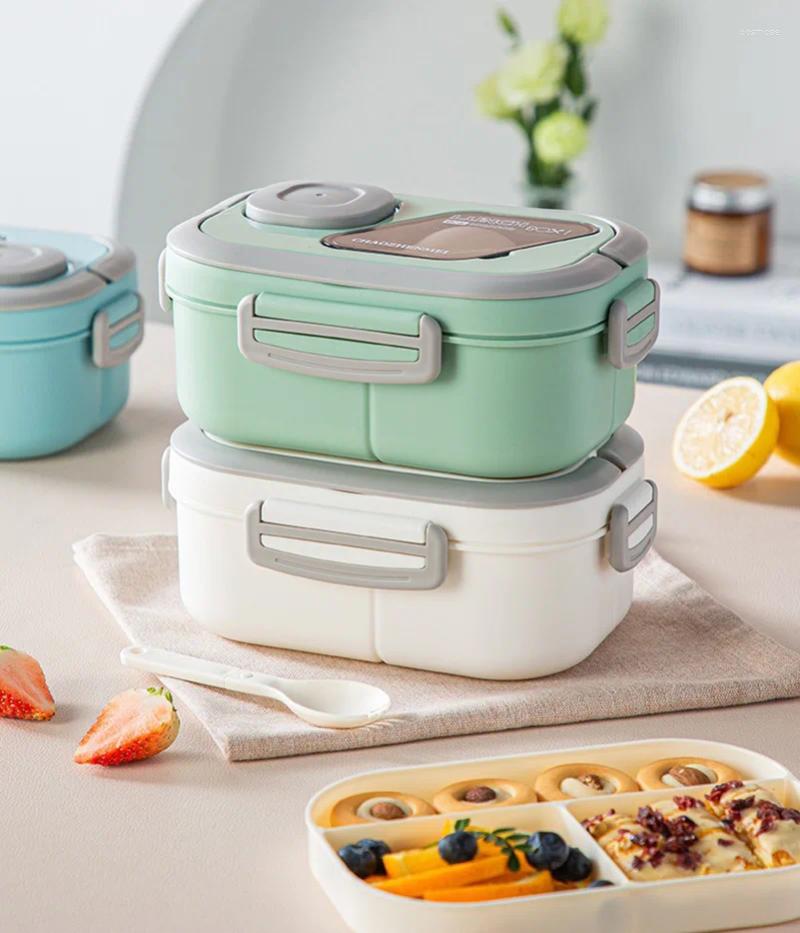 Dinnerware Portable Sealed Lunch Box 2 Layer Compartment Kids Leak Proof Bento Snack With Cutlery Microwave Safe Storage Container