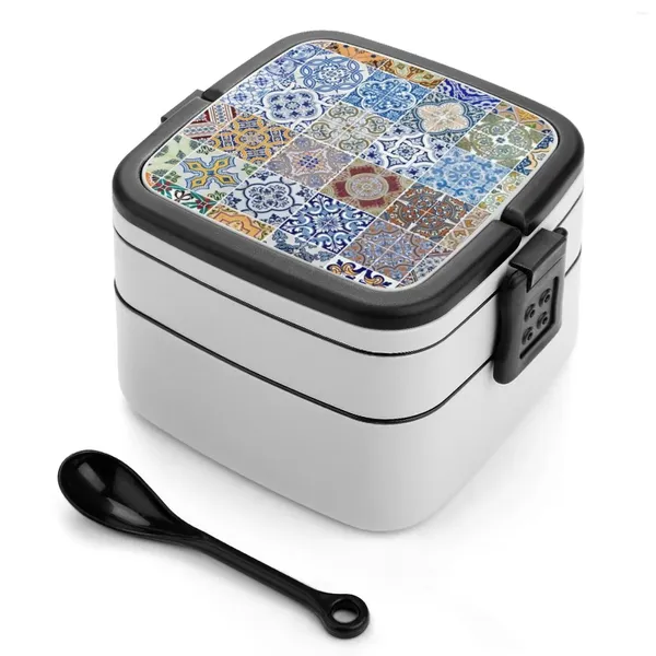 Ensemble de vaisselle de 48 motifs de carreaux de céramique bento boîte portable déjeuner blé paille de rangement abstrait ancien antique antique