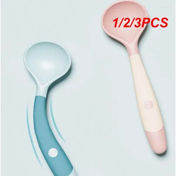 Conjuntos de vajilla 1/2/3PCS Baby Silicone Cuchara Utensilios Set Auxiliar Niño Aprende a comer Entrenamiento Kit de tenedor flexible Infantil