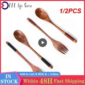 Ensembles de vaisselle 1/2 pièces cuillère en bois fourchette couteau baguettes ensemble créatif vaisselle japonaise couleur unie qualité sécurité environnement