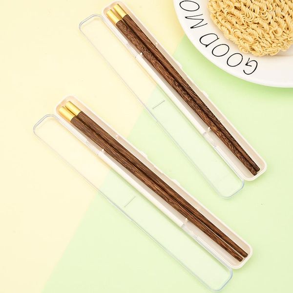 Ensembles de vaisselle 1 paire baguettes en bois déjeuner vaisselle voyage Portable baguettes chinoises avec boîte transparente accessoires de cuisine