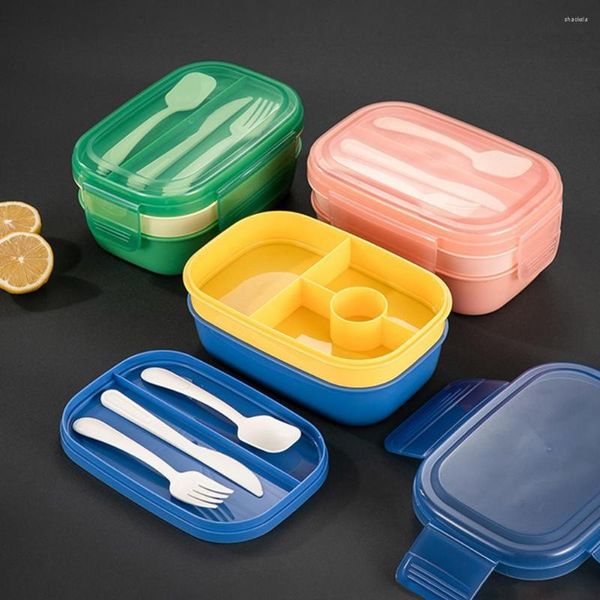 Juegos de vajilla 1 juego 1900ML fiambrera con cubiertos a prueba de fugas 5 compartimentos resistente al calor Rectangular niños adultos caja calentada Bento