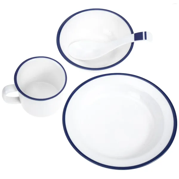 Conjuntos de vajilla 1 juego Melamina Estilo chino Comedor Tazón Taza Plato Irrompible Vajilla para el hogar Cocina Restaurante Blanco