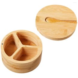 Ensembles de vaisselle 1 ensemble de boîte à épices en sucre en bambou récipient d'assaisonnement divisé avec cuillère