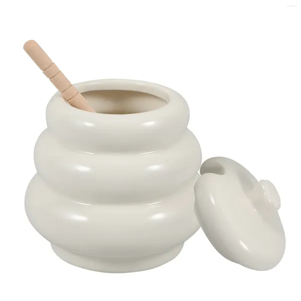 Juegos de vajilla 1 set de porcelana jarra de miel bota de cerámica tapa de cerámica pequeña con buzo de madera