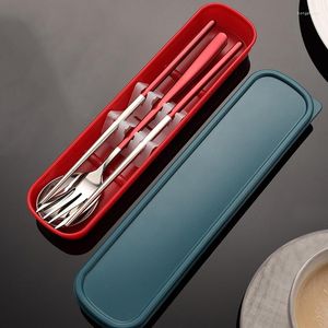 Ensembles de vaisselle 1 ensemble cuillères fourchette baguettes couleur argent couverts en acier inoxydable fournitures vaisselle portable réutilisable avec boîte