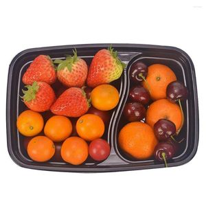 Ensembles de vaisselle Lot de 10 récipients jetables à 2 compartiments Préparation de repas Bento/Congélateur Coffre-fort Boîtes à lunch Couvercles Lave-vaisselle/Micro-ondes