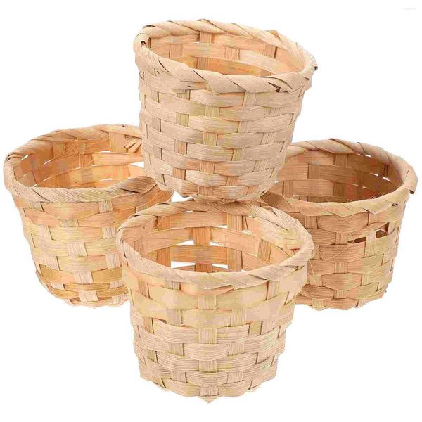 Ensembles de vaisselle 10 pcs plantes d'intérieur artificielles bambou mini panier de fleurs stockage de fruits à la main en bois maison décorative simple bureau