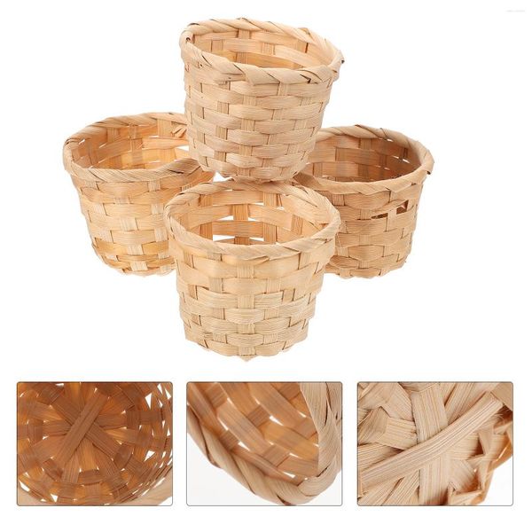 Ensembles de vaisselle 10 pièces bambou Mini panier à fleurs plantes artificielles support de stockage de fruits tissé à la main maison haut de gamme bureau en bois