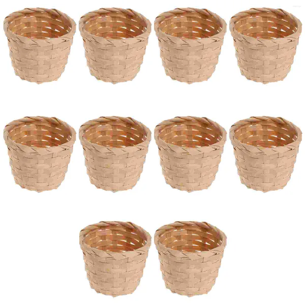 Conjuntos de louça 10 peças de bambu mini cesta de flores porta frutas rústica menina lata de lixo armazenamento doméstico de madeira decoração de mesa de escritório