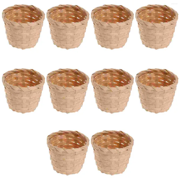 Ensembles de vaisselle 10 pièces Mini panier de fleurs en bambou stockage de fruits petits faux artisanat maison en bois décor intérieur bureau