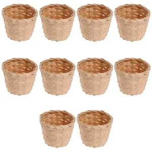 Dijksets Sets 10 PCS Mini Rattan Basket Home Decoratie Wicker Penhouder Bamboo Flower Gift Woven Pot