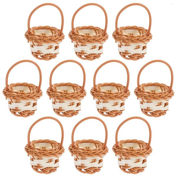 Juegos de vajilla 10 piezas Cesta de flores portátil Ceremonia de boda Decoraciones DIY Pequeños adornos de ratán Tejido Po Prop Plástico Decorativo Niño