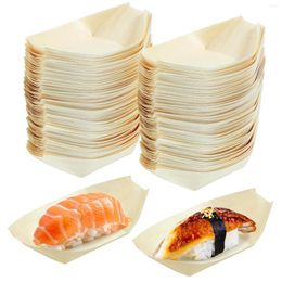 Ensembles de vaisselle 100 PCS Décorations de gâteaux Sushi Boat Snack Conteneurs Forme de feuille Bois jetable