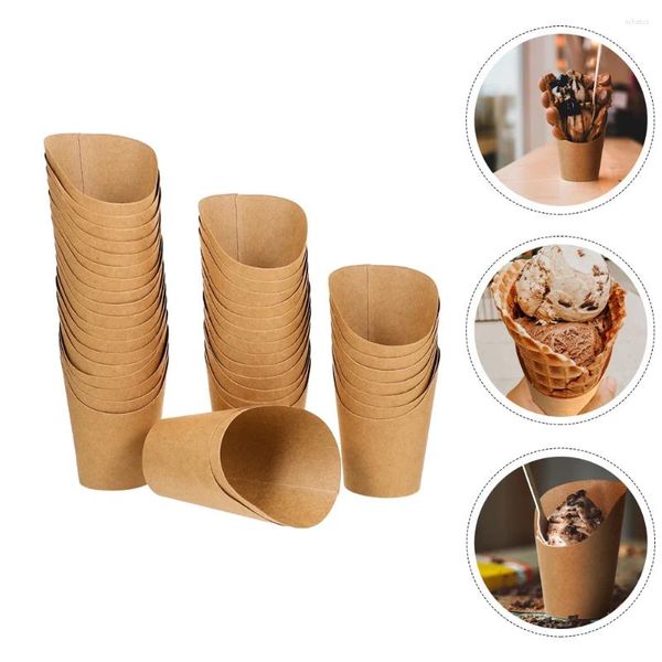 Ensembles de vaisselle 100 pièces conteneurs jetables papier Kraft frites support de verre seau d'emballage supports polyvalents stockage français