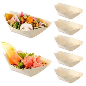 Ensembles de vaisselle 100 pièces jetables Sushi bois bateau désert assiettes récipient alimentaire feuille de palmier plateau de service plats dîner