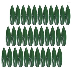 Juegos de vajilla 100 PCS Sushi Hojas de bambú Kit Decoración Flaje de plato de hoja artificial Ornamento decorativo Forma de bebé