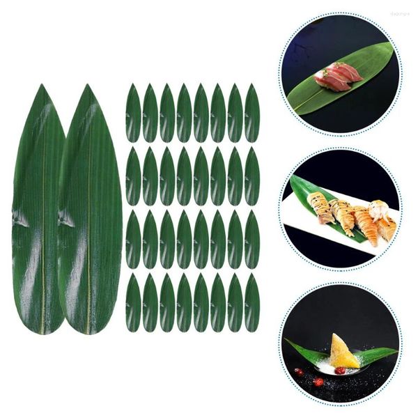 Ensembles de vaisselle 100 pièces Sushi feuilles de bambou assiettes jetables plat froid feuille ornement dalle Sashimi décoratif service faux
