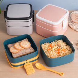 Ensembles de vaisselle 1000 ml portable 2 couches Pranzo Sano Contenitore par Alimenti Forno A Microonde Bento Scatole Con Posate Lunchbox