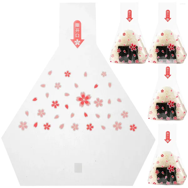 Ensembles de vaisselle 100pcs Sacs Onigiri Emballages de boules de riz Triangle Sushi Emballage avec autocollants