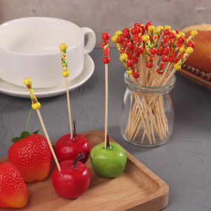 Conjuntos de vajilla 100 unids / paquete Tenedor de fruta original Palillo de cóctel Pinchos de bambú Haws confitados utilizados para la decoración de la boda del buffet