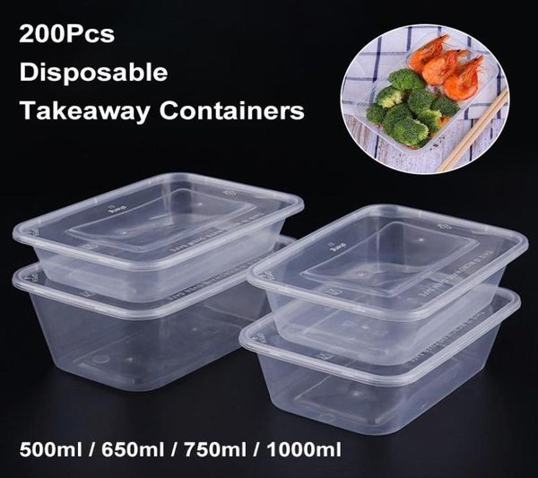 Conjuntos de vajilla 100 unids / set Caja de almuerzo desechable rectangular Plástico para llevar Embalaje Fruta Comida para microondas Bento con tapa 7004165