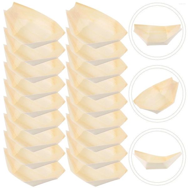 Ensembles de vaisselle 100pcs bateaux de service en bois 3 pouces sushi plateau en bois conteneur bol assiette à gâteau outils