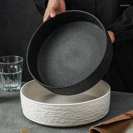 Ensembles de vaisselle 10 pouces givrées en finition mate bol soupe noir blanc céramique en pierre motif maison Els Restaurant Big en porcelaine