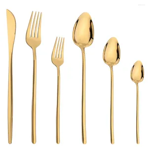 Ensembles de vaisselle 10pcs Gold Table Varelle en acier inoxydable Speerware Couteau à fourche cuillère à café Cutlery Mirror Mirror Dessert Dîner Set complet