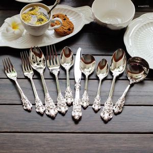 Ensembles de vaisselle 10 pièces/ensemble argenterie de luxe ensemble de mariage élégant rétro couverts de noël couteau de Table fourchette cuillère à café argent