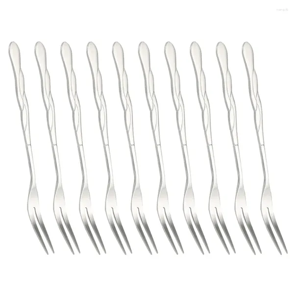 Ensembles de vaisselle 10pcs en acier inoxydable Picks Two Prongs Dessert Fork Salad Forks Party Supplies pour El KTV Bar (Silver)