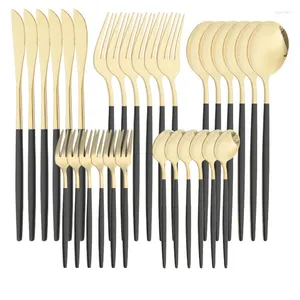 Din sets sets 10sets 5 stks/set keuken servies roestvrij staal diner zwart gouden set mes fruit vork lepel bestek