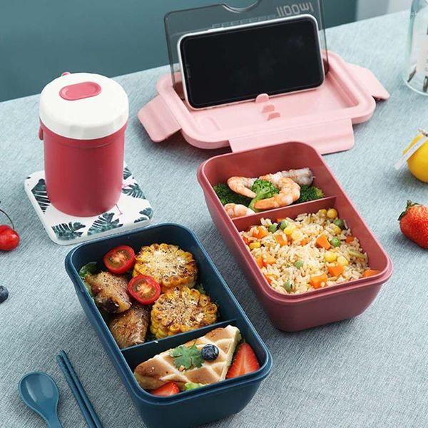 Ensembles de vaisselle 1100ML Lunch Box Bento Plastic For School Kids Office Worker Microwae Chauffage Conteneur De Stockage Avec Vaisselle